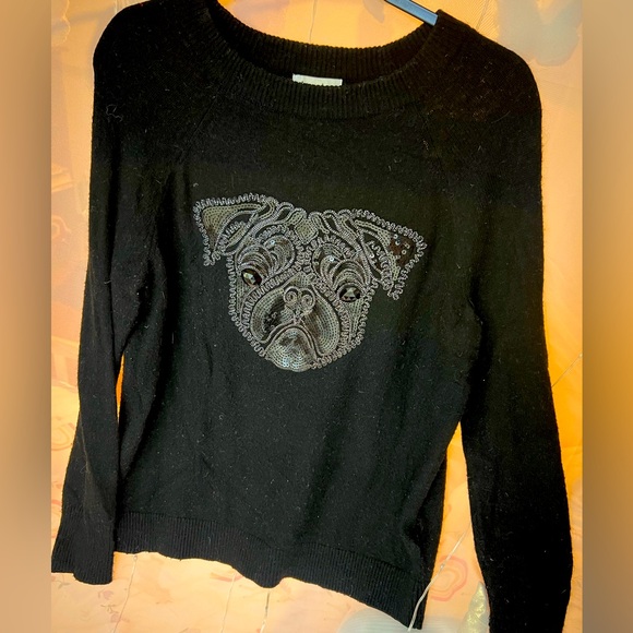 H&M Pug Sequin Alpaca Blend Black Crew Neck Black Sweater Size S - Picture 3 of 5
